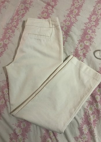 Beyaz Pamuklu Kadın Kumaş Pantolon - Görsel 2