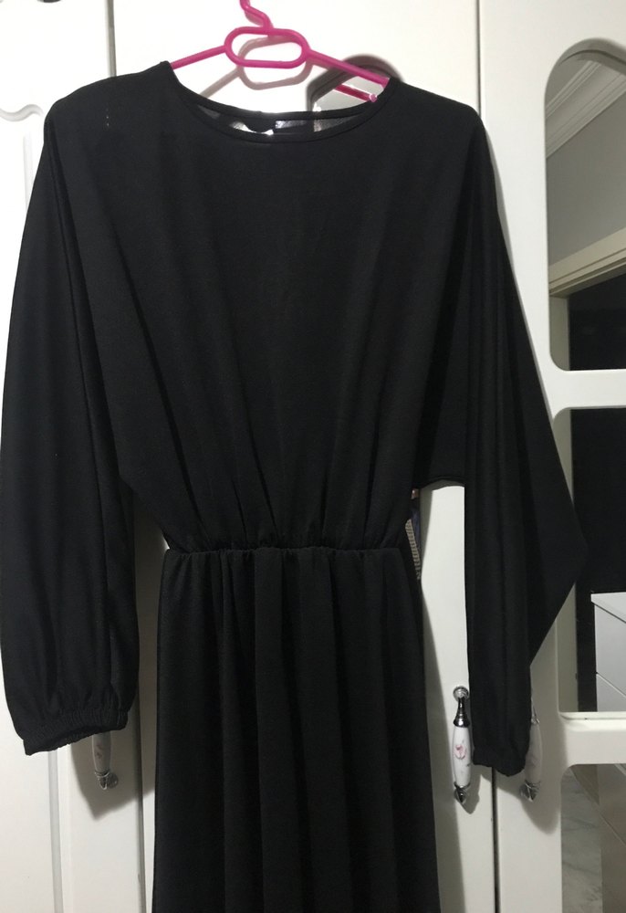 Siyah Uzun Kollu V Yaka Uzun Elbise - Görsel 3