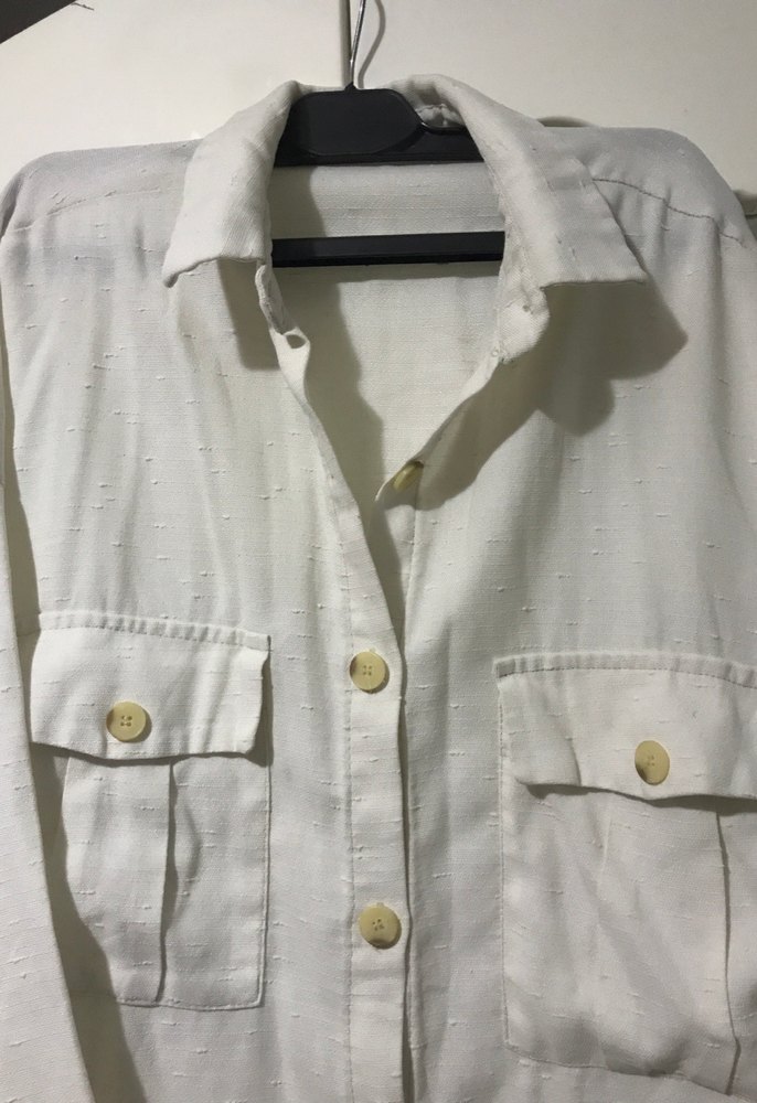 Düğmeli Beyaz Pamuk Midi Gömlek - Görsel 3