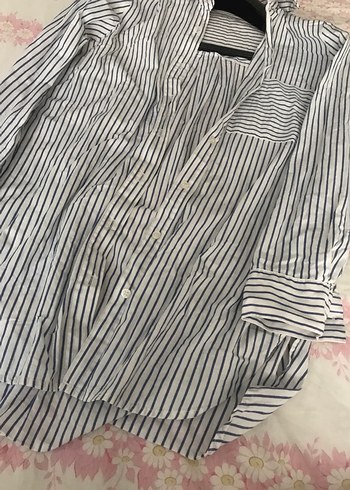 Gri Çizgili Kadın Uzun Kollu Gömlek - Görsel 3