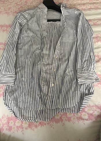 Gri Çizgili Kadın Uzun Kollu Gömlek - Görsel 5