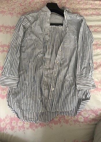 Gri Çizgili Kadın Uzun Kollu Gömlek - Görsel 2