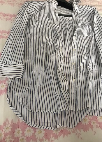 Gri Çizgili Kadın Uzun Kollu Gömlek - Görsel 4