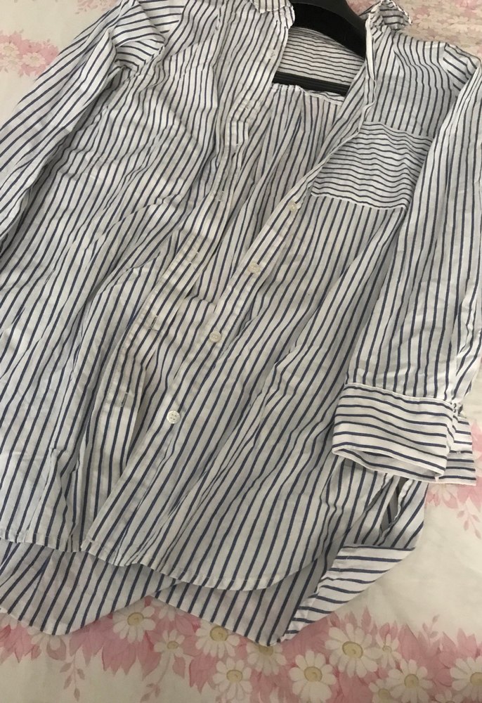 Gri Çizgili Kadın Uzun Kollu Gömlek - Görsel 3