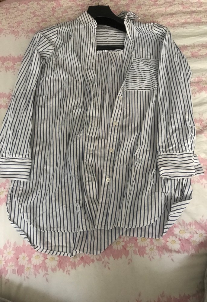 Gri Çizgili Kadın Uzun Kollu Gömlek - Görsel 5