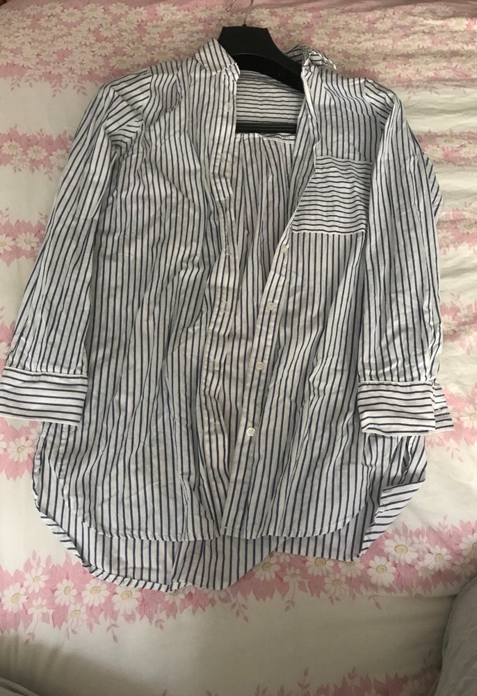 Gri Çizgili Kadın Uzun Kollu Gömlek - Görsel 2