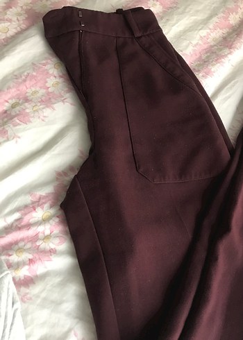 Bordo Midi Kadın Salaş Saten Pantolon - Görsel 3