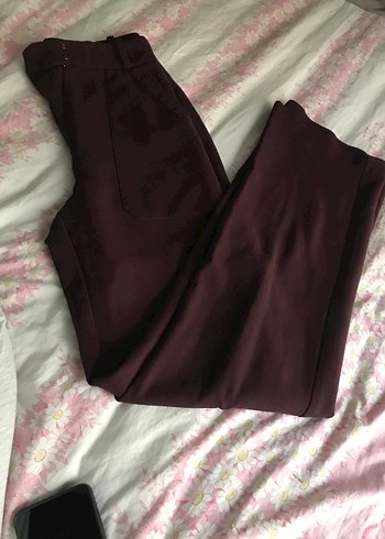 Bordo Midi Kadın Salaş Saten Pantolon - Görsel 2