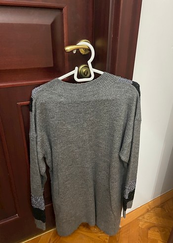 Gri V Yakalı Örgü Kadın Kazak - Görsel 2