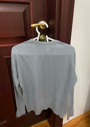 Gri Kadın Uzun Kollu Pamuklu Kazak - Görsel 2