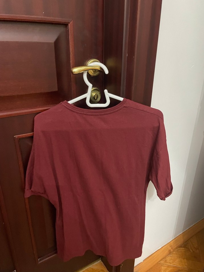 Bordo Kadın Bisiklet Yaka Kısa Kollu Tişört - Görsel 2