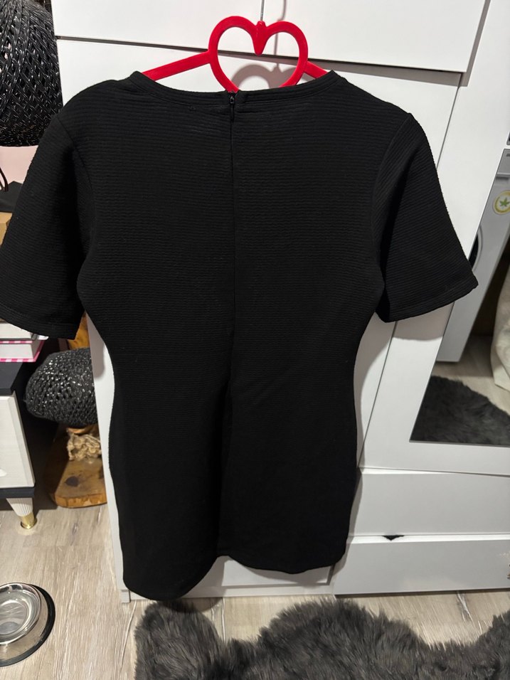 Siyah koton Kısa Kollu Midi Kadın Elbise - Görsel 2