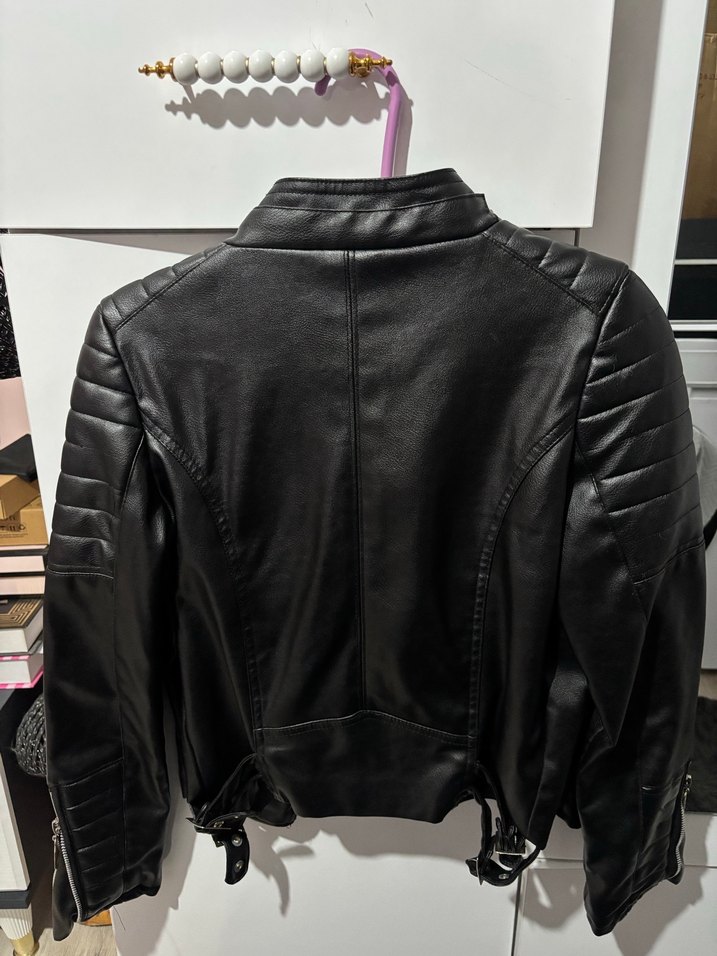 Siyah Deri Biker Ceket S beden - Görsel 2