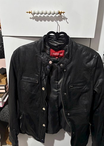 Kadın Siyah Deri Biker Ceket M beden - Görsel 3