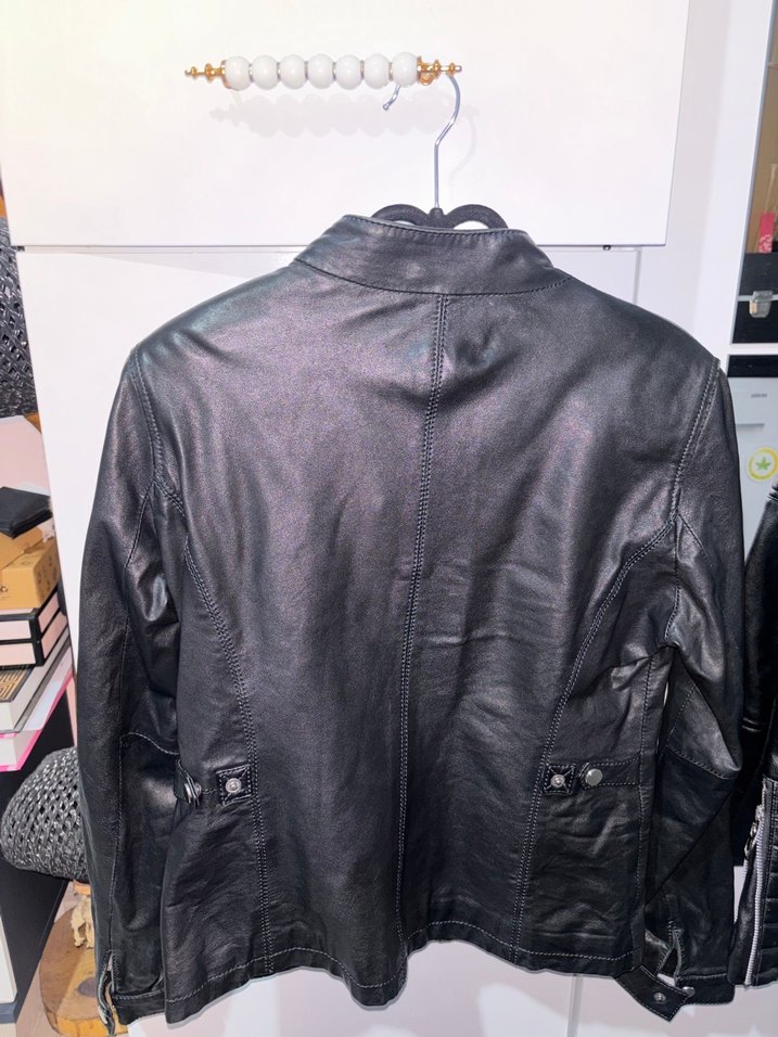 Kadın Siyah Deri Biker Ceket M beden - Görsel 2