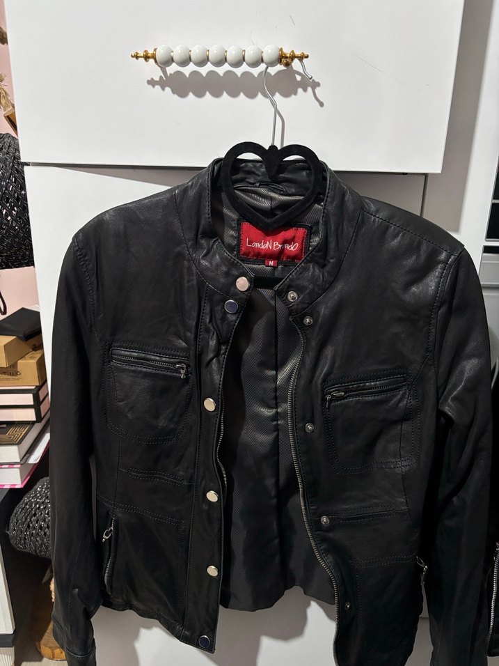 Kadın Siyah Deri Biker Ceket M beden - Görsel 3