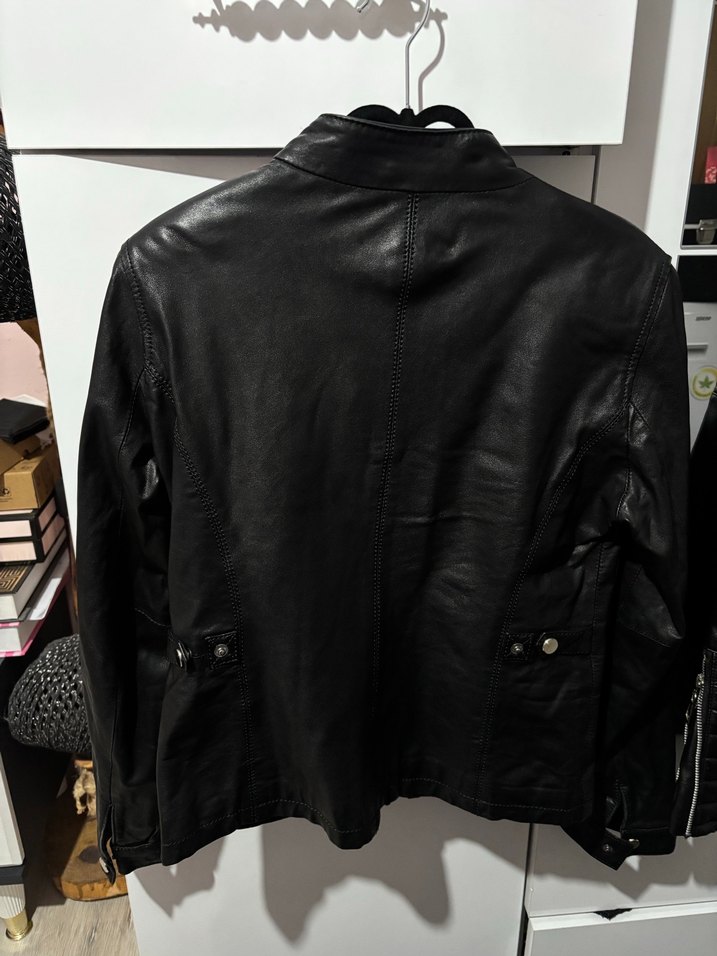 Kadın Siyah Deri Biker Ceket M beden - Görsel 4