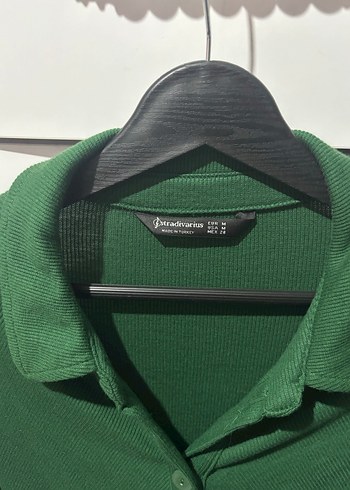 Düğmeli V Yaka Uzun Kollu Yeşil Elbise - Görsel 2