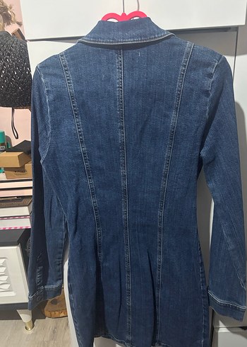 Düğmeli Lacivert Kadın Kot elbise - Görsel 2