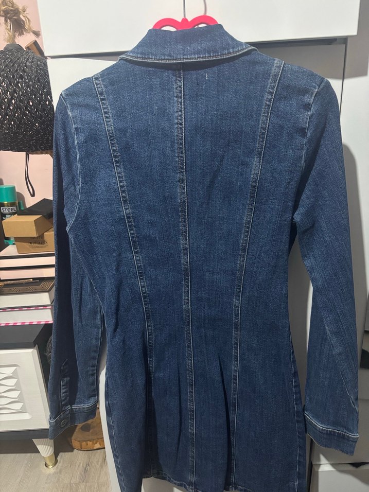 Düğmeli Lacivert Kadın Kot elbise - Görsel 2