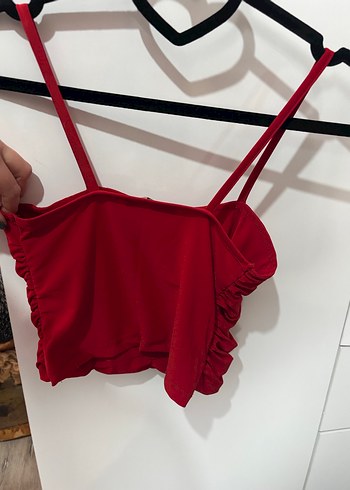 Kırmızı Pilili İnce Askılı Mini Büstiyer - Görsel 2
