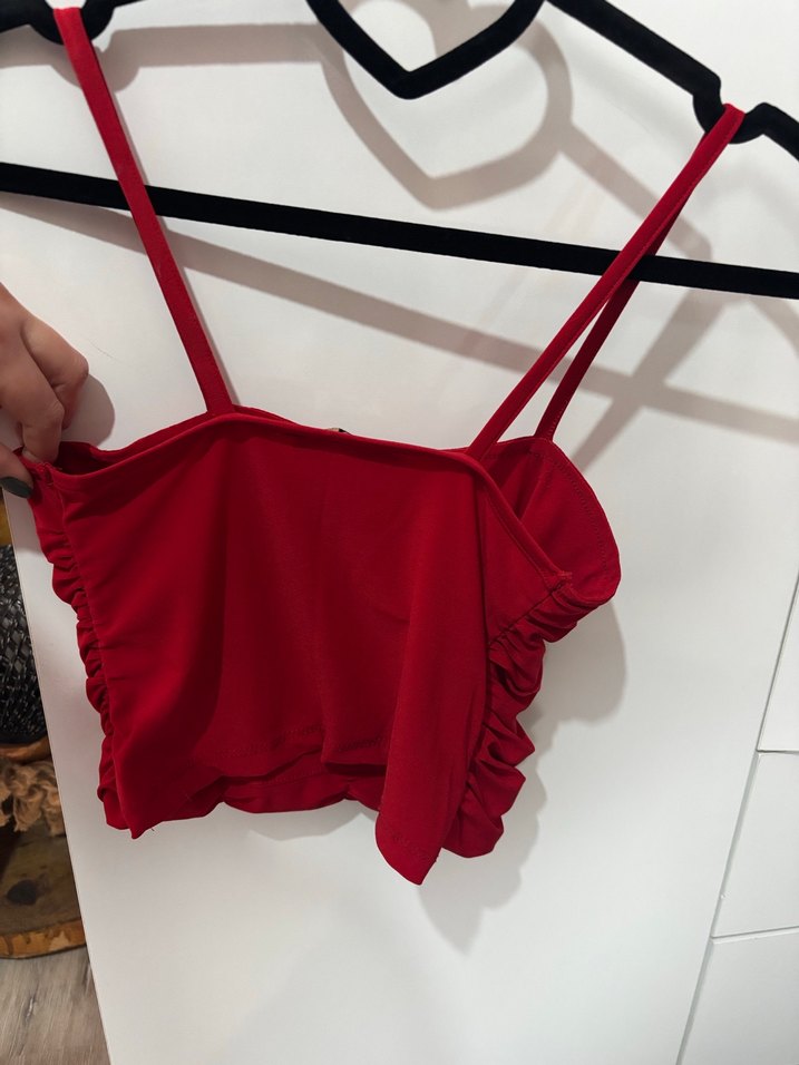 Kırmızı Pilili İnce Askılı Mini Büstiyer - Görsel 2