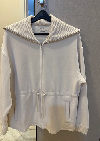 Oysho Kapusonlu Beyaz Fermuarli Kadin Sweatshirt