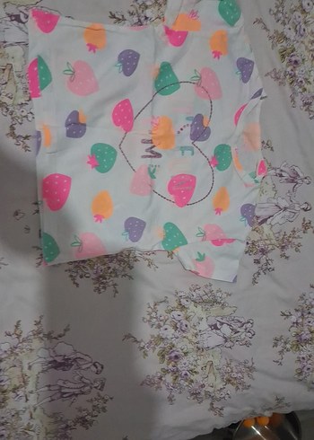 Renkli Baskılı Kız Çocuk Kısa Kollu Tişört - Görsel 3