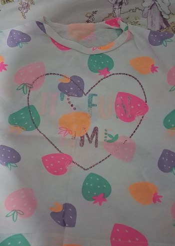 Renkli Baskılı Kız Çocuk Kısa Kollu Tişört - Görsel 2