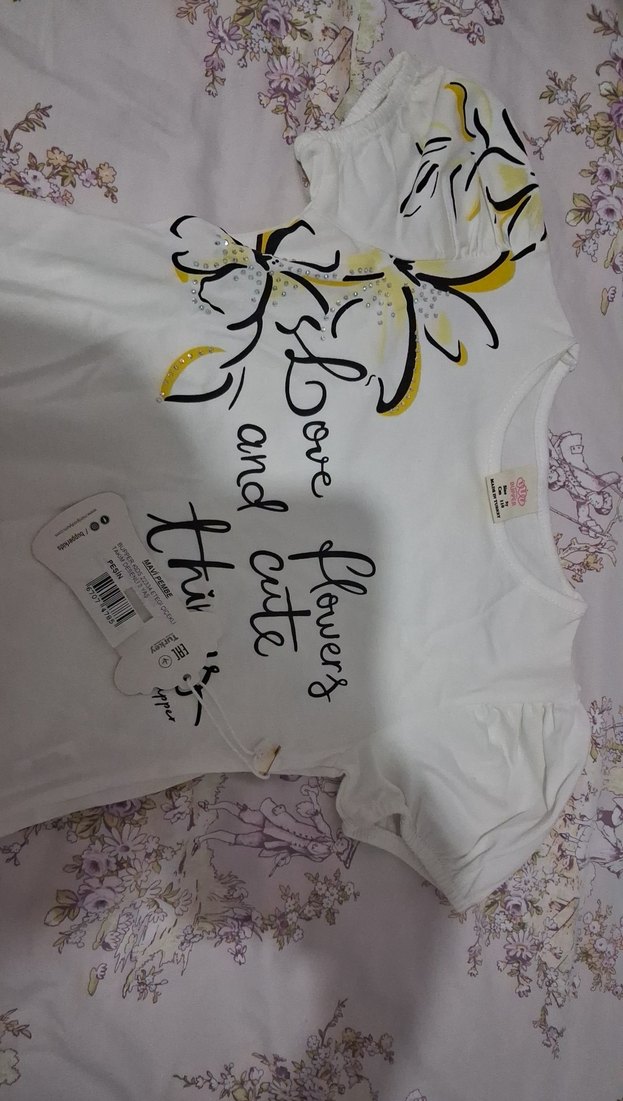 Kız Çocuk Sarı Çiçek Desenli Pamuk Elbise - Görsel 3