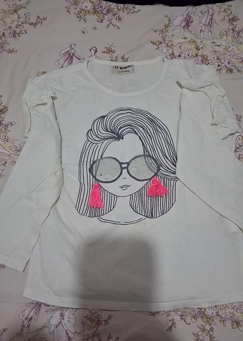 Kız Çocuk Beyaz Baskılı Kısa Kollu Tişört - Görsel 3