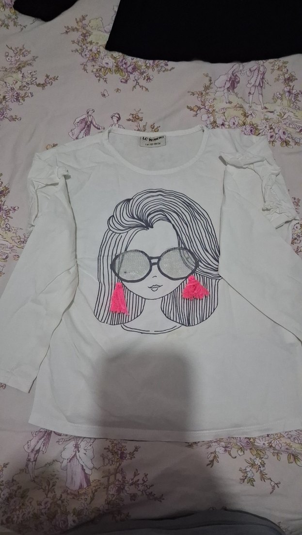 Kız Çocuk Beyaz Baskılı Kısa Kollu Tişört - Görsel 3