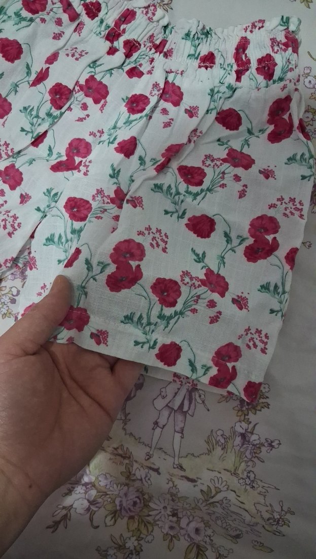 Çiçek Desenli Beyaz Pamuklu Kız Şortu - Görsel 2