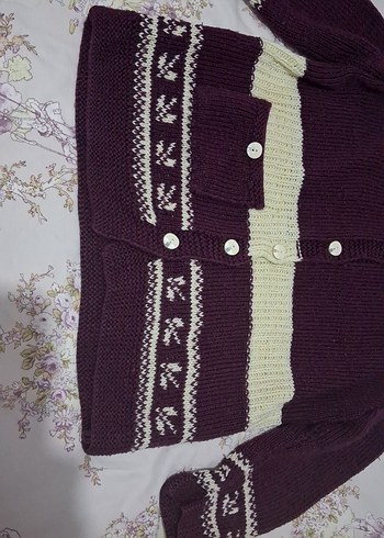 Bordo Kapüşonlu Örgü Kız Hırka - Görsel 2