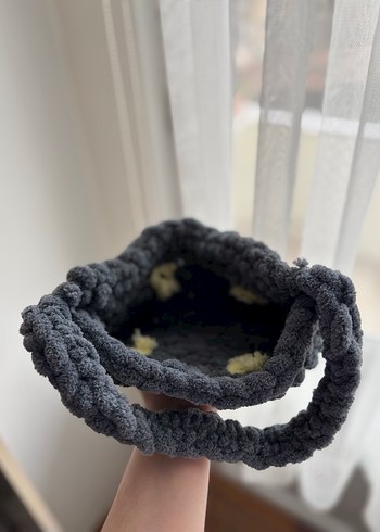 Puffy nakışlı Gri Örgü Kadın Çanta - Görsel 2