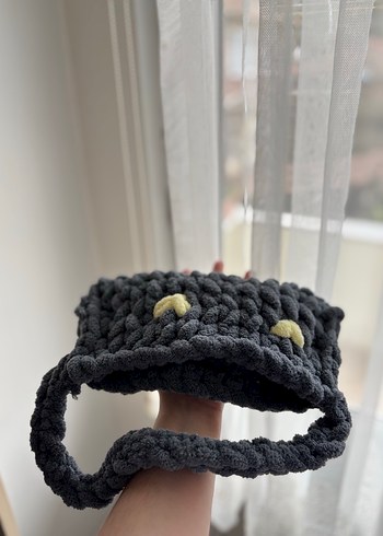 Puffy nakışlı Gri Örgü Kadın Çanta - Görsel 3