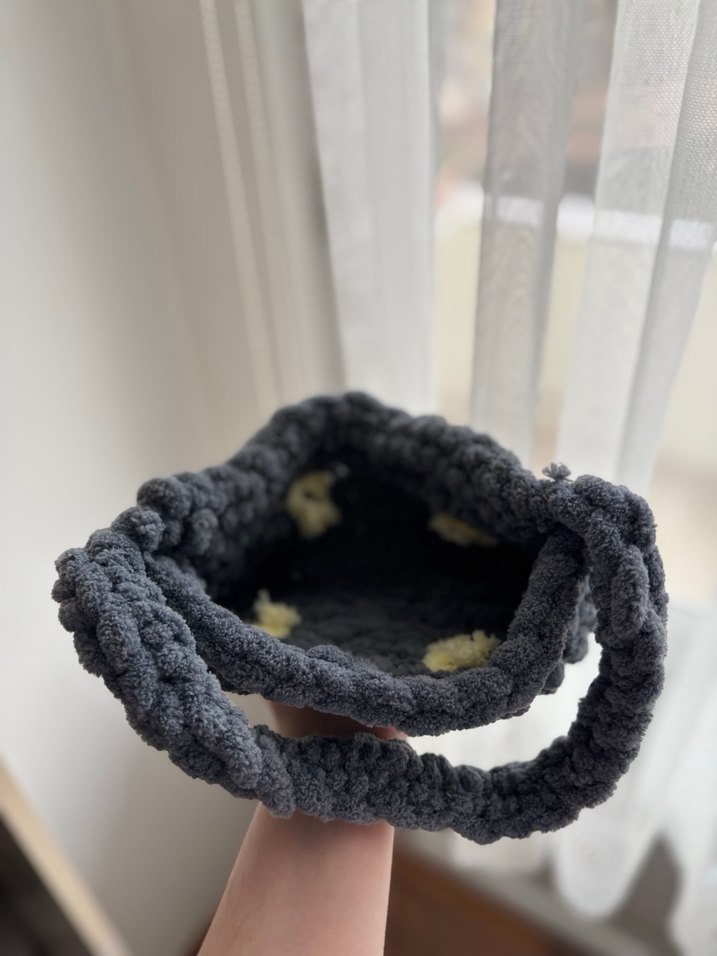 Puffy nakışlı Gri Örgü Kadın Çanta - Görsel 2