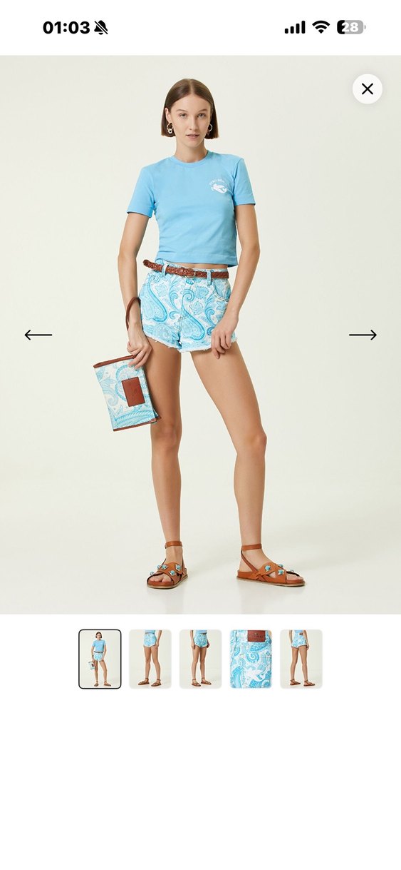 Etro şort Bohem Desenli Kadın Mini Denim Şort - Görsel 5