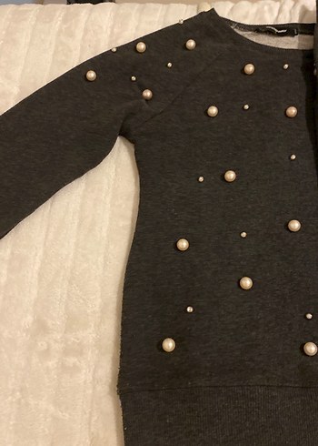 İnci Detaylı Gri Kız eşofman sweatshirt Takım - Görsel 3