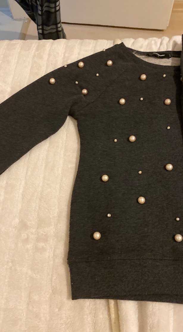 İnci Detaylı Gri Kız eşofman sweatshirt Takım - Görsel 3