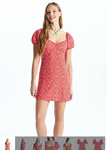 Kısa Kırmızı Mini V Yaka Elbise - Görsel 2