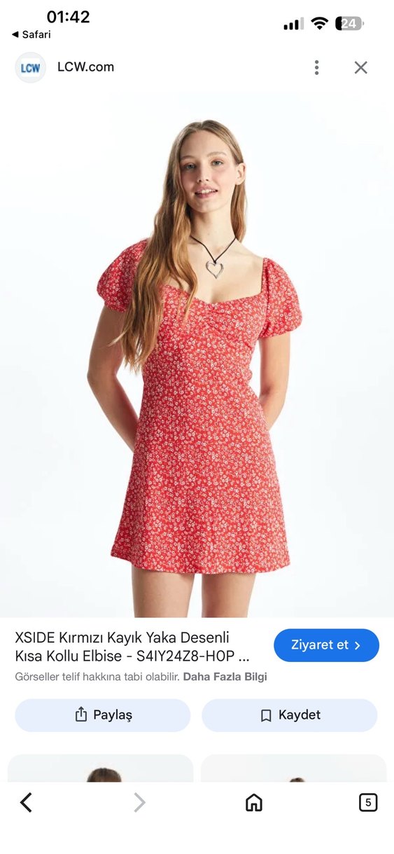 Kısa Kırmızı Mini V Yaka Elbise - Görsel 3