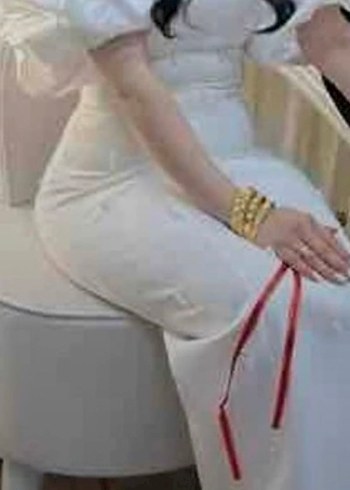 İnci İşlemeli Beyaz Uzun Nikah Söz Elbisesi - Görsel 3