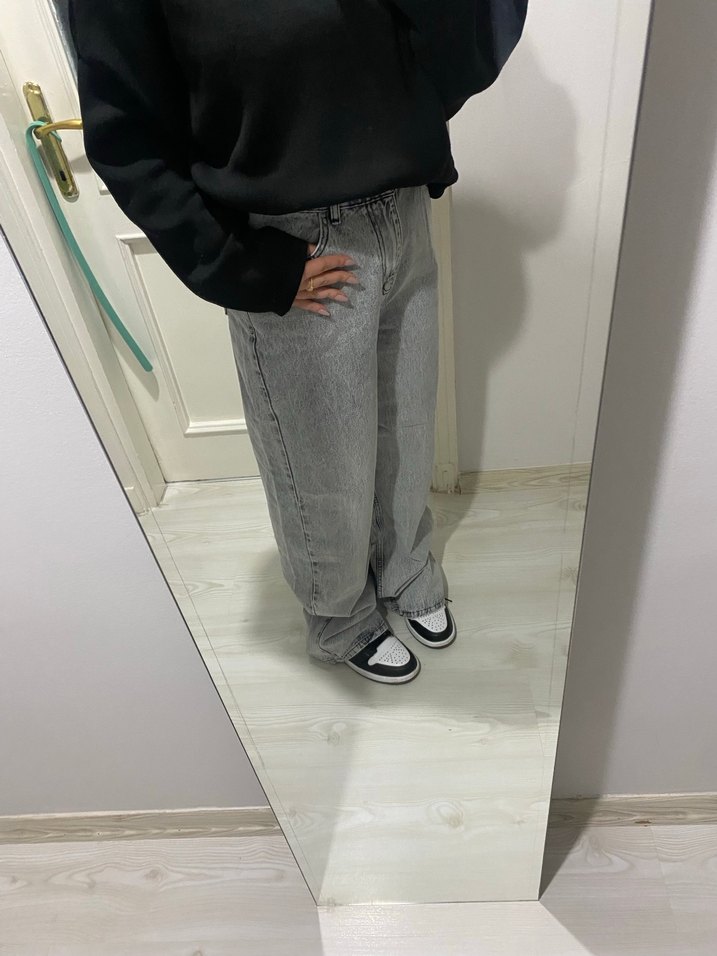 Gri bol paça jean - Görsel 2