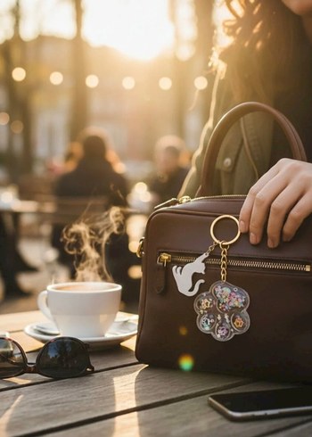 Pembe Pati Desenli Kedi Anahtarlığı - Görsel 3