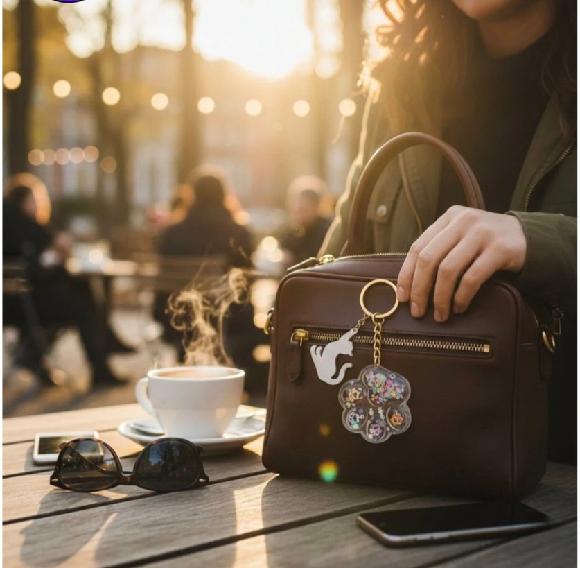 Pembe Pati Desenli Kedi Anahtarlığı - Görsel 3