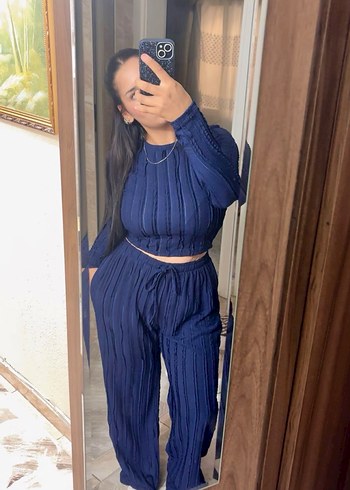 Lacivert kadın ters dikişli takım - Görsel 2