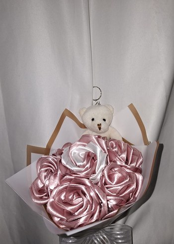 Pudra Kurdele Çiçek Buketi (Ayıcıklı) - Görsel 7