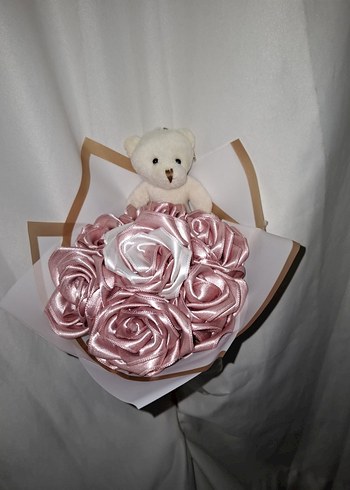 Pudra Kurdele Çiçek Buketi (Ayıcıklı) - Görsel 4