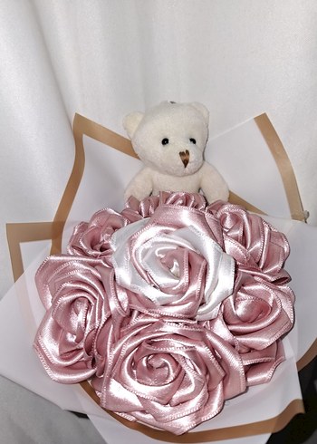 Pudra Kurdele Çiçek Buketi (Ayıcıklı) - Görsel 5